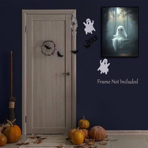 ILLBDR Halloween Cute Ghost Canvas Wall Art Poster 12x16 inch