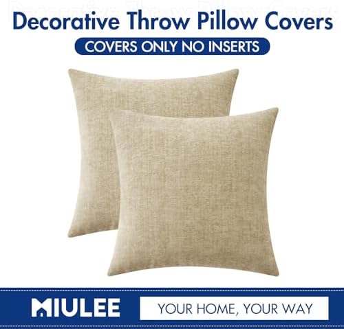 MIULEE Soft Chenille Throw Pillow Covers Beige 16x16 Inch Pack of 2