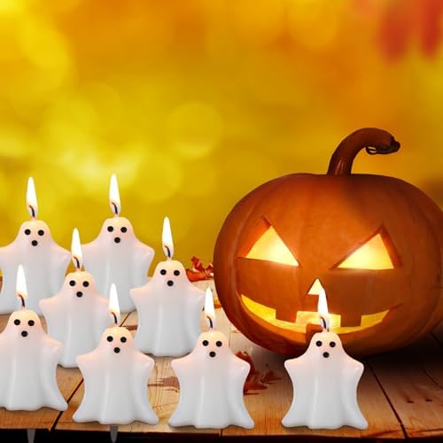 Jutom 10 Pcs Halloween Ghost Candles Mini Ghost Decor, Cute