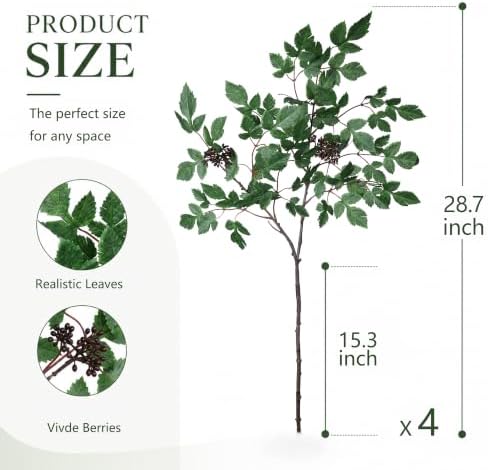 HyeFlora Artificial Cimicifuga Plant Leaf Spray Stems 4PCS Fake Greenery Branches 28.7 in Faux Leaves Real Touch Silk