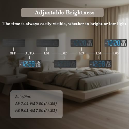 DreamSky Wooden Digital Alarm Clock with Date & Day of Week for Bedroom