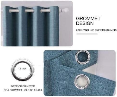 MIULEE 100% Blackout Linen Curtains for Bedroom 52x96 Inches Dusty Blue