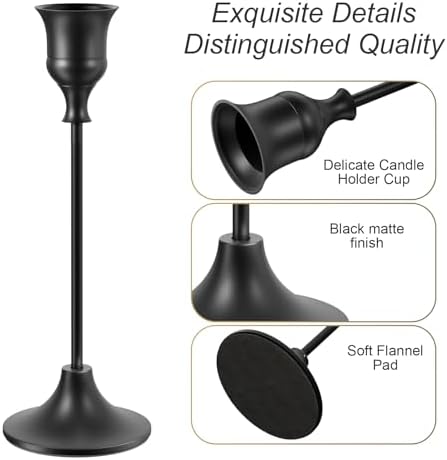 NLBTW Black Candlestick Holders, Metal Taper Candle Holder, Set of 3