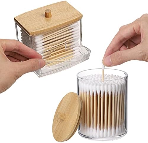 Tbestmax Qtips Holder Bathroom Container, 10/7 OZ Cotton Ball/Swabs Dispenser, Apothecary Jar Organizer for Storage