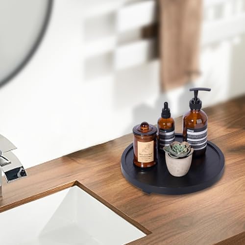 Round Decorative Tray Wood Bathroom Counter Organizer Farmhouse Kitchen Decor / Black / Set of 10
