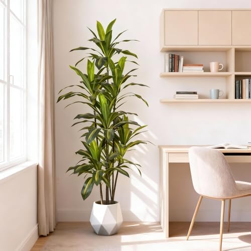 6FT Dracaena Artificial Plant - Large Tropical Indoor Fake Tree with Lifelike Leaves - Tall Faux Floor Plant in Pot for