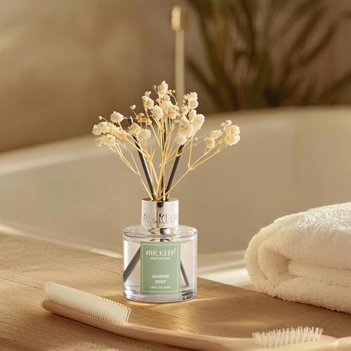 Airkeep Reed Diffuser Set,1.69 fl oz (50 ml) - Jasmine Mint Oil Diffusers with 8 Reed Sticks,Home Fragrance Reed
