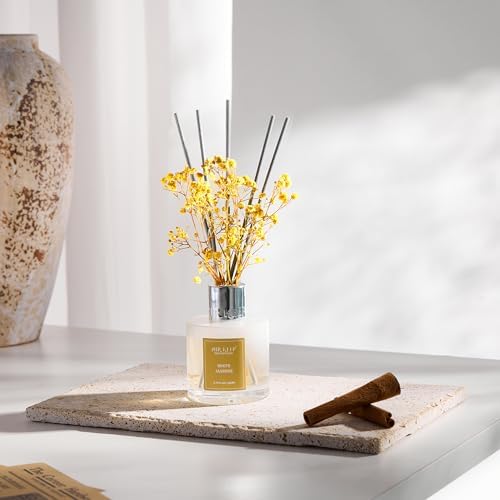 Airkeep Reed Diffuser Set,6.76 fl oz (200 ml) - White Jasmine Oil Diffusers with 8 Reed Sticks, Home Fragrance Reed