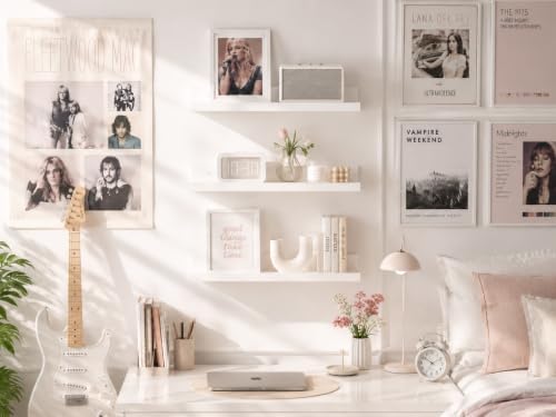 upsimples Floating Shelves for Wall Decor and Storage, White, 6Pcs 15.7''