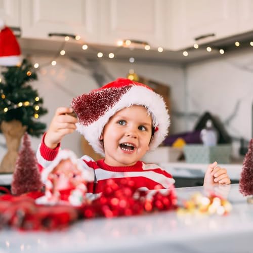 8pcs Mini Christmas Tree, Artificial Bottle Brush Trees with Wood Base, Tabletop Miniature XmasTrees with 4 Small Christmas Wreath, Fake Xmas Tree Ornament, White Christmas Tree for Christmas Décor