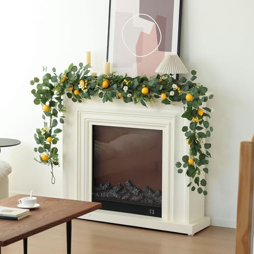 Mizii Artificial Lemon Garland 6FT Fake Fruit Lemons Garland with Berries Green Leaves Hanging Vines Greenery Decorations for Kitchen Table Centerpieces Room Party Birthday Decor (Lemon with Berries)