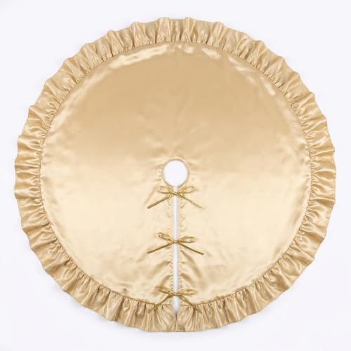 Velvet Christmas Tree Skirt, 60 Inches, Bow Style, Khaki
