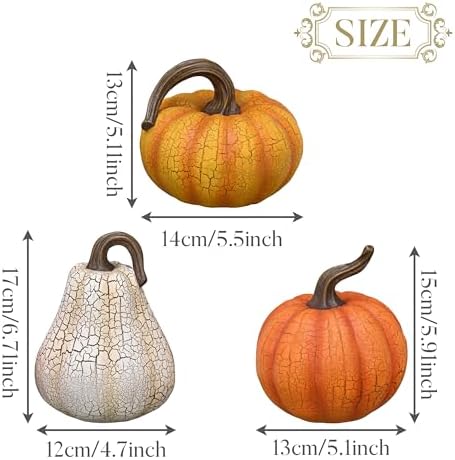 Valery Madelyn Fall Pumpkin Table Decor Cracked Pumpkin Figurine Fall Decoration for Home, 3pcs Resin Autumn Harvest Thanksgiving Halloween Party Tabletop Centerpieces, 6.7 inch