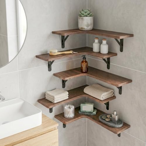 Fixwal Conner Floating Shelves for Wall Decor, Dark Carbonized Black 5pcs