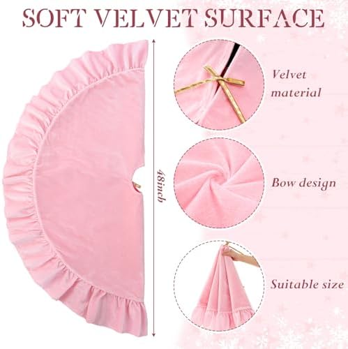 Velvet Christmas Tree Skirt, 48 Inches, Bow Style, Pink