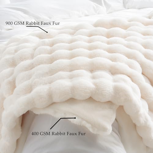 BENVWE Faux Fur Throw Blanket for Couch - Thickened Fluffy Soft Bubble Blanket for Living Room Home Decor - Mothers Day