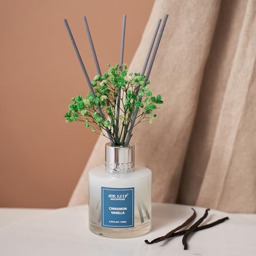 Airkeep Reed Diffuser Set,3.38 fl oz (100 ml) - Cinnamon Vanilla Oil Diffusers with 8 Reed Sticks, Home Fragrance Reed