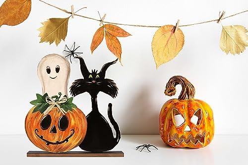 Halloween Decorations Indoor Halloween Wooden Signs Pumpkin Ghost Decor Table Signs Rustic Farmhouse Home Living Room Decor