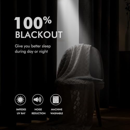 MIULEE 100% Blackout Linen Curtains for Bedroom 52x96 Inches Cream White