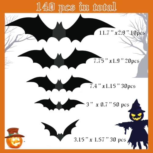 TDHDIKE Halloween Bats Decorations Wall Decor 140pcs Black PVC Bat Stickers