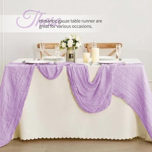 12 Pack Lavender Cheesecloth Table Runner 10Ft, Lilac Purple Table Runners 21.5 x 120 inch,Semi Sheer Cheese Cloth Fabric Runner Bulk for Wedding,Party,Baby Shower,Bridal Shower