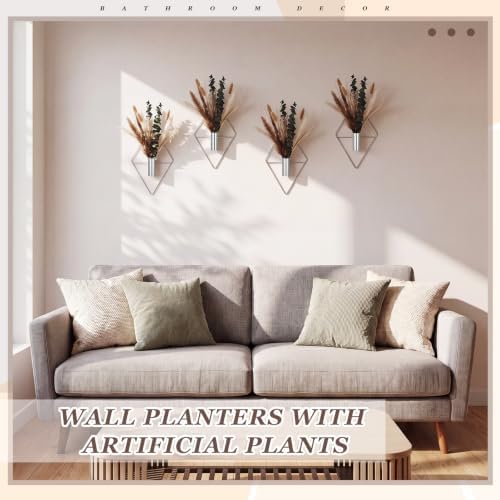 Jexine 2 Pcs Hanging Artificial Planters Wall Decor, Chrome Silver, Pampas