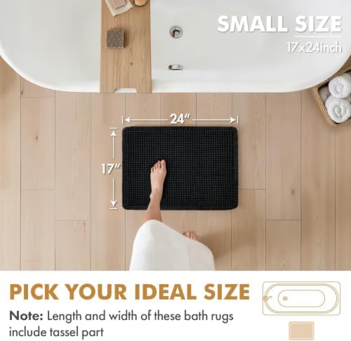 MIULEE Set of 2 Waffle Bathroom Rugs Boho Bath Mat Black 17x24 Inch