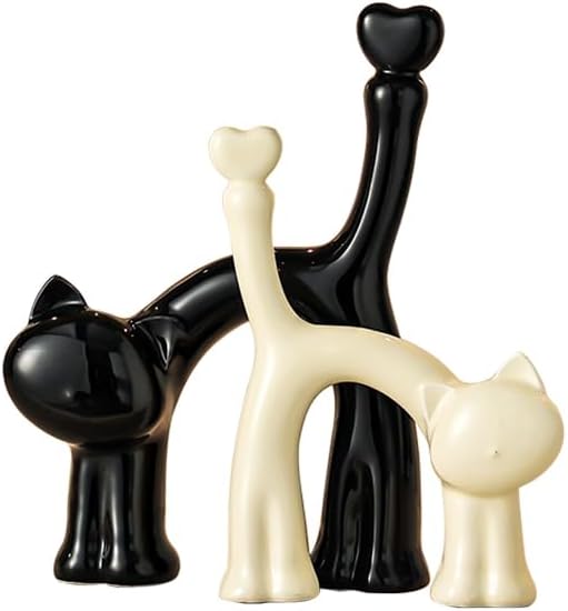 Cat Figurines / Modern Cat Decor / Black White / Set of 2