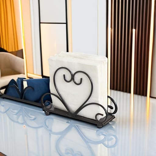 Metal Table Napkin Holder Freestanding Tissue Dispenser / Black
