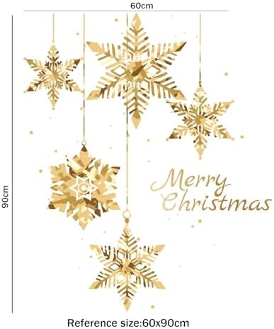 Christmas Tree Window Clings Stickers for Glass, Golden Christmas Snowflake Windows Static Stickers, DIY Wall Window Door Mural Showcase Decal Sticker (2 Pack Style B)
