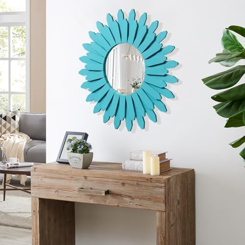 Honiway Beach Wall Decor Mirror 21 inch Wood Coastal Wall Decor Sunburst Boho Home Decor Room Decor for Bedroom Living