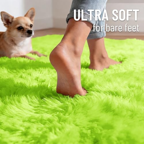 OLANLY Lime Green Round Rugs for Bedroom - Machine Washable, 2 ft Circle Area Rugs for Living Room, Soft and Fluffy