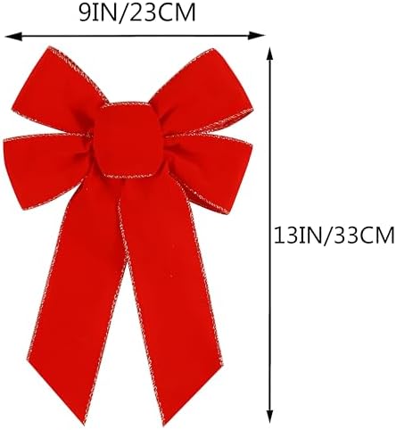 Yuubin 10 Pcs Red Bows Christmas Tree Decorations,9”x13” Large Velvet Wreath Bow with Glitter Gold Edge for Xmas Home Fence Stairs Railing Fireplace Indoor Outdoor Front Door Decor