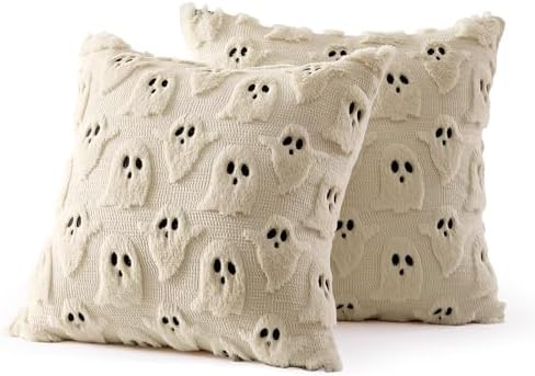 MIULEE Beige Halloween Pillow Covers Cute Ghost Decor Set of 2 18x18
