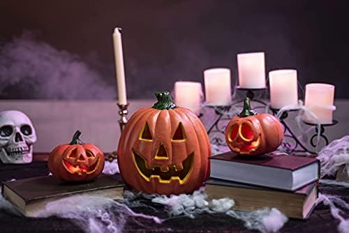 JOYIN 5 Pcs Light Up Halloween Pumpkin Decor Jack O Lantern Decorations Outdoor Indoor, Halloween Props Plastic Pumpkins Large Trick Or Treat Table Top Home Room Party Yards Supplies Favors