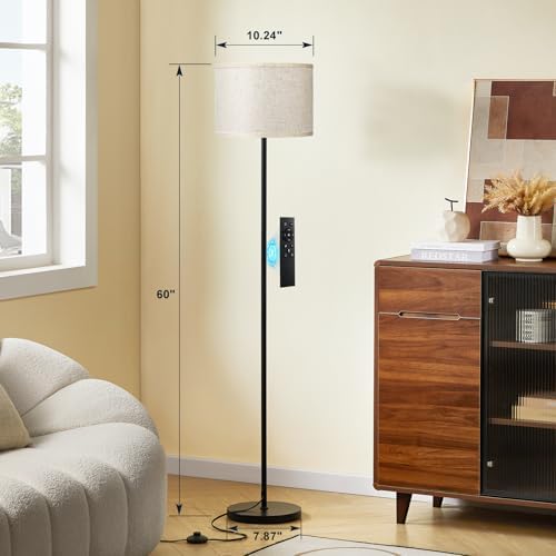 Ambimall 60'' Modern Floor Lamp with Remote, Tall Lamps for Living Room, Bedroom, Office, Dining Room, Beige Shade with
