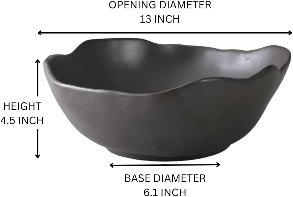Organic Wavy Rim Ceramic Bowl / Black - XXL