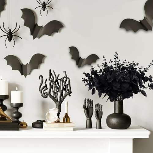 DIYDEC 18Pcs Black Artificial Flowers 2 Styles Black Eucalyptus Stems Decor