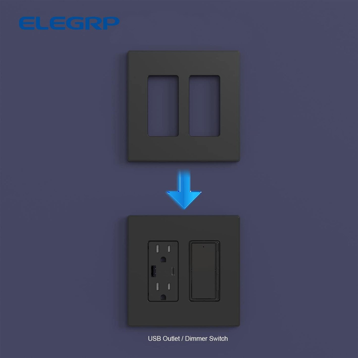 ELEGRP 2-Gang Screwless Decorative Wall Plates, Mid-Size Cover Plates, Unbreakable Thermoplastic Faceplate Cover for