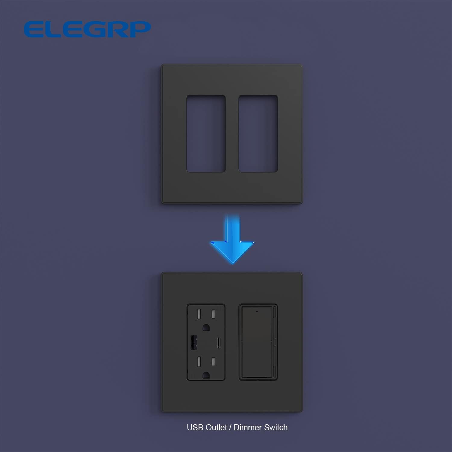 ELEGRP 2-Gang Screwless Decorative Wall Plates, Mid-Size Cover Plates, Unbreakable Thermoplastic Faceplate Cover for