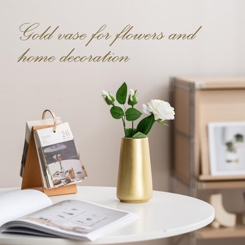6" Gold Ceramic Flower vase / Light Gold / Small