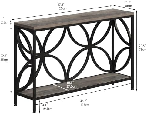 GiftGo Narrow Sofa Table 47.2 Inch, Industrial Sofa Table Behind Couch, Vintage Entry Console Table with Storage for