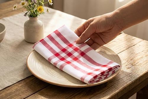 PurpleEssences Plaid Napkins 18x18 Homestead Plaid - Red & White
