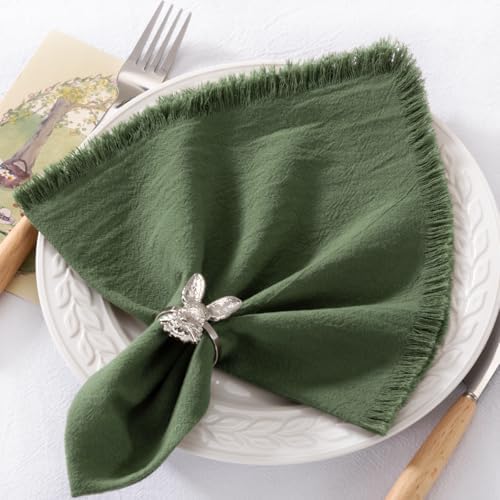 DeZerlor Olive Green Summer Fall Linen Reusable Cloth Napkins Set of 6
