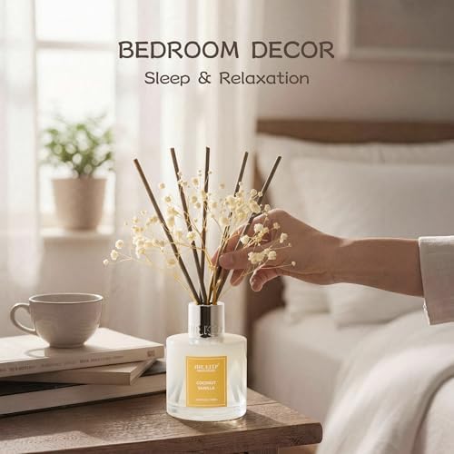Airkeep Reed Diffuser Set,3.38 fl oz (100 ml) - Coconut Vanilla Oil Diffusers with 8 Reed Sticks, Home Fragrance Reed