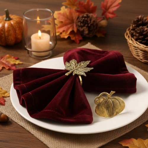 Patelai 8 Pieces Fall Thanksgiving Napkin Ring Set Pumpkin Napkin Holder