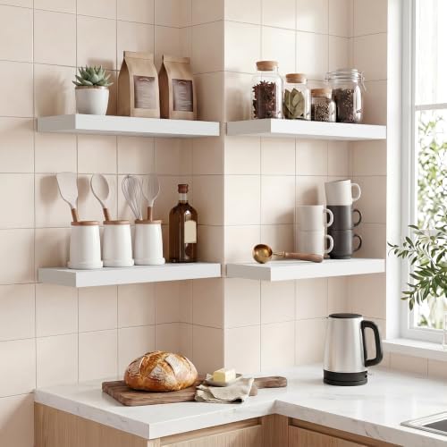 Fixwal Floating Shelves for Wall Decor (White, Set of 4, 15.7 Inch)