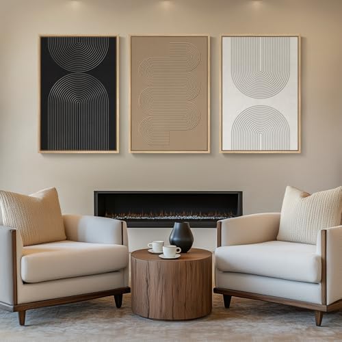 3D Textured Large Framed Boho Neutral Abstract Wall Art Set of 3, 20x30 In