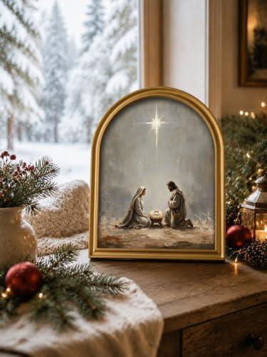 TwoDays Vintage Nativity Scene 11" x 13.8" Gold Arched Framed Wall Art