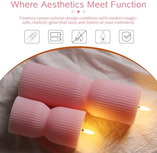 Pink Ribbed Flameless Pillar Candles with Remote Set of 2